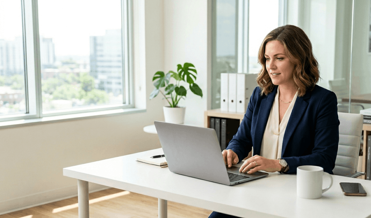 US real estate agent reviewing a CRM dashboard on a laptop — comparing the best real estate CRM platforms for 2026