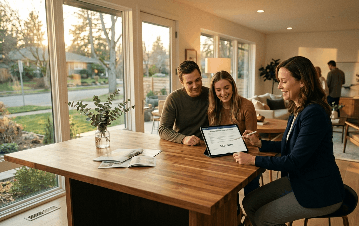 Best e-signature software for real estate agents — agent signing a contract on a tablet at golden hour